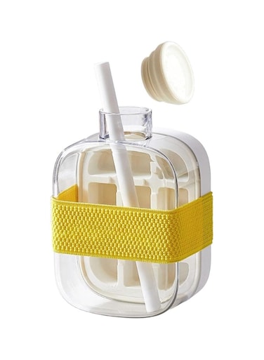 Ice Cube Bottle, 2 in 1 Touch-Free Ice Cube Tray Water Bottle, Press-to-Release Ice Tray - Easy-Release, Complete with A Built-In Straw, Perfect for Travel (White,500ml)