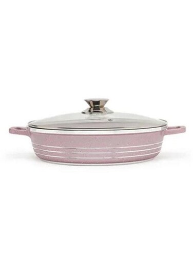 Ceramic Non Stick Shallow Cooking Pot With Glass Lid Purple
