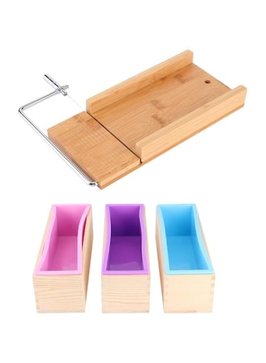 Soap Cutter, Baking Accessories 1200ml Soap Making, Silicone Wooden Box Set for Home Kitchen Making Cakes, Soaps