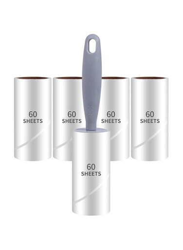 FDTY Lint Rollers,5 Refills with 1 Handle, 300 Sheets Pet Hair Remover for Cat Dog Fur Dust Dandruff from Clothes Car Furniture Bed Carpet Sofa