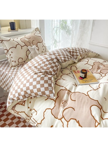 3 Piece School Season Duvet Cover Set College Style Cartoon Print Kids Bedding Quilt Cover Sheet Pillow Covers Set for Dormitory Single Bed Children's Bed for Boys Girls 150x200cm/ 59x78.7In