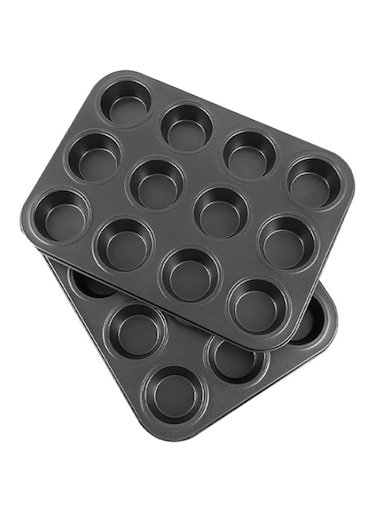 TOMVAES Muffin Mold, Carbon Steel Black standard Cupcake Molds, 12 Holes Baking Tray Tool, Non-Stick Steel Mold, Home Round Cooking Muffin Mini Pan