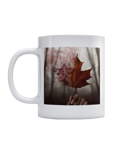 Tree Leaves Printed Mug White/Orange/Black