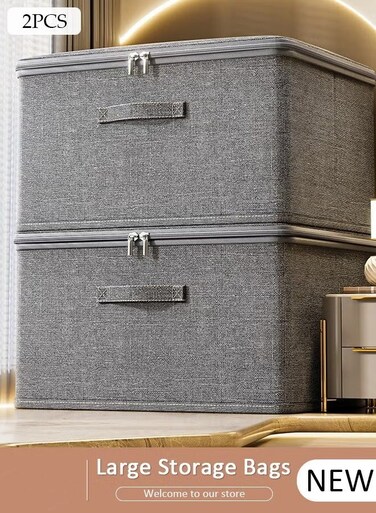 2Pcs Large Clothes Storage Bags with Zipper Foldable Closet Organizers and Storage Bins with Handles for Blankets Comforters Bedding and Clothing