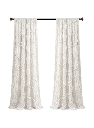 Lush Decor Ruffle Diamond Curtains Textured Window Panel Set for Living, Dining Room, Bedroom (Pair), 95&rdquo; x 54&rdquo;, White