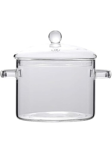 Clear Glass Cooking Pot Glass Saucepan Glass Cooking Pot Glass Saucepan With Cover - Heat-Resistant Thick Glass Cookware Set Clear Stovetop Cooking Pot - Safe For Pasta Noodle,Soup,Milk(1200ML,1500ML)