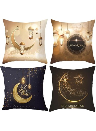 KOWVOWZ 4 PCS Ramadan Pillow Covers, Ramadan Throw Pillow Covers, Ramadan Decorations, Eid Cushion Cover, Sofa Couch Decoration Cushion Covers for Sofa Bed Couch Car Decor (18" x 18")