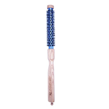 3Me Maestri Hair Brush &ndash; Blue Aluminum Thermal Barrel with Heat-Resistant Nylon Bristles, Wood &amp; Ash Handle, Section Divider &ndash; Professional Styling Tool