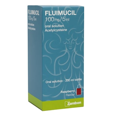 Fluimucil 100 mg/5ml Oral Solution Raspberry Flavor 200ml