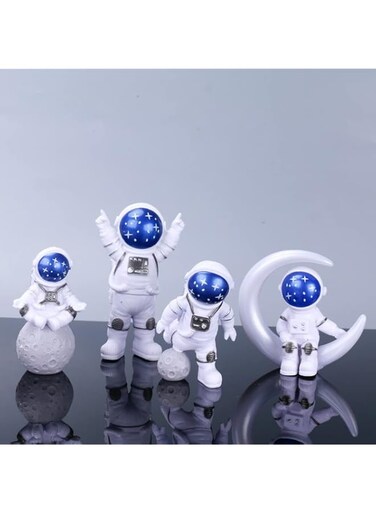 Astronaut Figurines Cake Topper Outer Space Birthday Cake Decoration Spaceman Model Display Miniature Astronaut Toys Set, Planet Rocket Pearl Balls and Star DIY Cake Toppers for Kids Party (4Pcs)