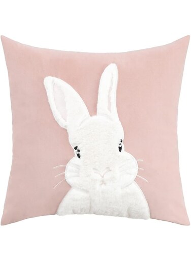 YHRY 1 Piece Pink Animal Bunny Throw Pillowcase, Lovely Super Soft Embroidered Rabbit Pattern Home D&eacute;cor Throw Pillow Case for Bedroom Office Sofa, 18X18 Inches