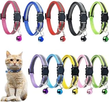 10pcs Reflective Separate Cat Collar with Bell, Cat Collar with Bell, Adjustable, Reflective Cat Collar, Nylon Cat Collar, Safe and Durable, Pet Supplies