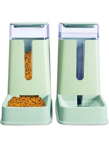 hipidog Automatic Cat Feeder and Cat Water Dispenser in Set 2 Packs Automatic Dog Feeder and Dog Water Dispenser 1 Gallon for Small Medium Big Dog Pets Puppy Kitten (green)