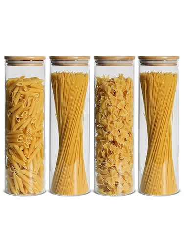 Glass Storage Jar with Bamboo Lids,Glass Airtight Canisters sets,Spice Jar, Pantry Organization and Storage Containers Ideal for Sugar, Coffee, Cookie, Candy,Cereals (1800ml/63.3 oz, Set of 4)