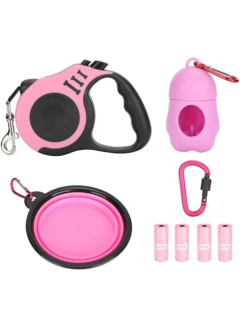 DOOKOO Retractable Dog Leashes 16FT Durable and Convenient with Buckle, Folding Bowl,Dispenser,Rubbish Bags, for Small Medium Dogs