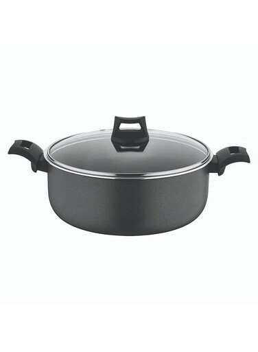 Non-Stick Casserole, Stockpot And Stewpot With Glass Lid 5 Layer PTFE Spray Coating Black 30cm