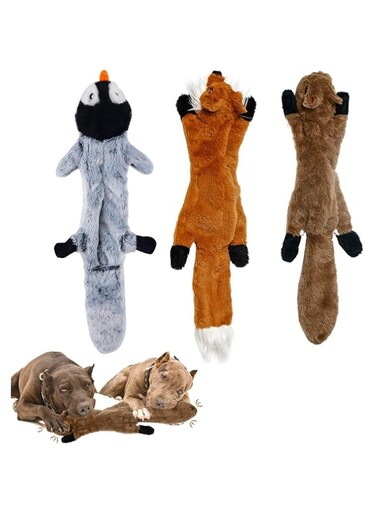 Monlida 3 Pack No Stuffing Squeaky Plush Dog Toys, Crinkle Durable Cute Animals Natural Puppy Teething Pet Toys Squeak for Boredom