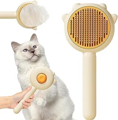 FCfit Magic Pet Comb, Pet Hair Cleaner Brush, Cat Grooming Brush with Release Button, Cat Brush for Shedding Long or Short Hair Cats Dogs Pet Massage Brushes, Self Cleaning Slicker Comb