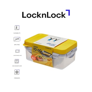 LocknLock To Go 3-in-1 Lunchbox (Yellow) - BPA-Free, Airtight Container with Cutlery for On-the-Go Meals