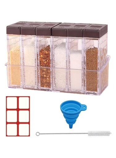 Lonimia Spice Jars, Shakers Set 6 Pieces Spice Box Spice Jars Camping Spice Box Plastic Storage Container with Tray Spice Box Spice Jars Plastic for Travel Home Kitchen