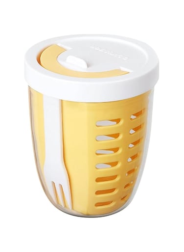 Reusable Fruit Cup With Lid, Fruit Cup Container, Double-Layer Parfait Cups, Leak Proof Fruit Containers, Portable Salad Container Cup, Oats Containers Removable Colander &amp; Fork For Snacks, Salad