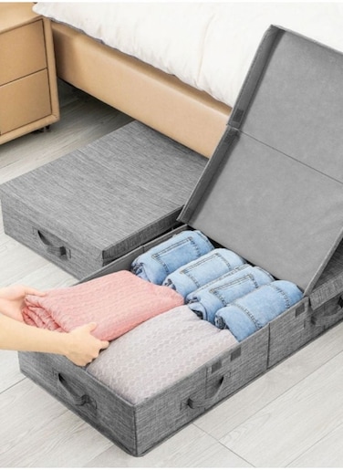 1-Piece Under Bed Bag with Lid Foldable Underbed Storage Bin Large Capacity Clothes Bag Organizer 4 Reinforced Handle Oxford Cloth Comforters Bedding Storage Container for Bedroom