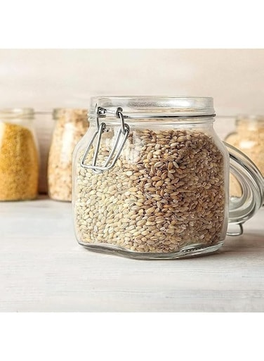 Mash Food Storage Glass Clip Square Mason Jars With Airtight Clamp Lids For Flour, Cereal, Coffee, Pasta, And Canning Cjs-1 - Small, 750 ML Transparent