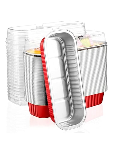 Aluminum Foil Bread Pans, 25pcs Disposable Aluminum Foil Mini Loaf Baking Pans with Lids，Small Bread Tins, Aluminum Baking Cups, Dessert Bakeware Pans Containers (Red)