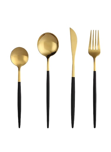 Steel Cutlery Set 4-Piece Mirror Polished Flatware Reusable Utensils Kitchen Tableware Include Fork Spoon for Home Hotel Wedding Festival Party