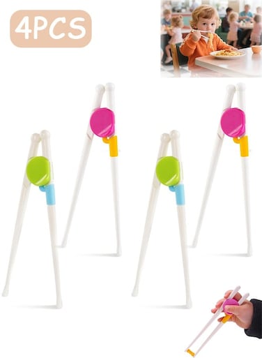 Training Chopsticks for Kids, 4 Pairs Kids Chopsticks for Toddlers Beginners Baby Children Learning and Practice, Easy Grip, Fun Tools for Daily Meals, Home, School Lunch &amp; Family Dining