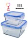2Pcs 400ml &amp; 900ml Square Glass Food Storage Container With Blue Lid