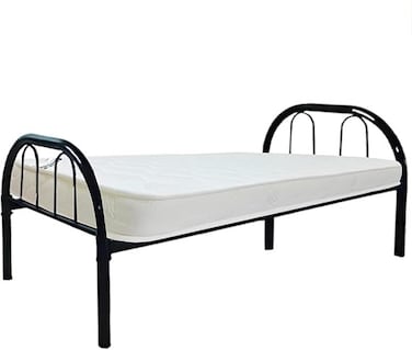 INFINI HOMES Steel Metal Rounded Single Bed with Medicated Mattress (Single, Black, 190 X 90 X 70 CM)