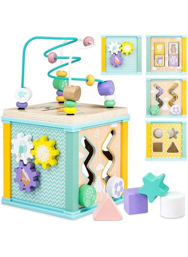 Wooden Activity Cube Montessori Toys for 1 2 3 Year Old Baby Toys 12 Months Toddlers 1-3 Birthday Gift Boys Girls Sensory Interactive Learning Toys