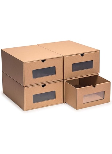 WinCheer Cardboard Shoe Box 4 Pack, Durable Perspective Breathable Storage Shoes Boxes DIY Visible Cardboard Storage box with Drawer for Men Women, 13 x 9 x 5 Inch