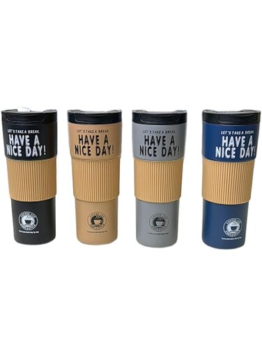 Stainless Steel Travel Coffee Cup &ndash; 600ML, Leak-Proof, Anti-Slip, Hot &amp; Cold Insulated Mug with 4 Color Options - BROWN COLOR