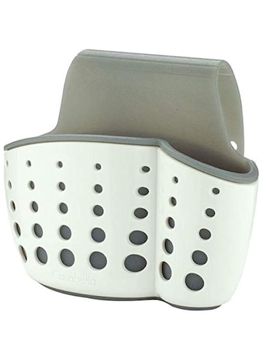 Hanging Sponge Holder Kitchen Sink Caddy Soap Draining Sider Faucet Saddle Sink Organizer Brush Soap Storage Basket Bathroom- WHITE