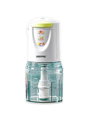 Geepas Mini Food Processor, 500W, 500ml, 4 Blades, 2 Levels, Stainless Steel for Blending and Chopping Salads, Sauces, Curries, Pesto, 2 Years Warranty, Model GC5477, Clear