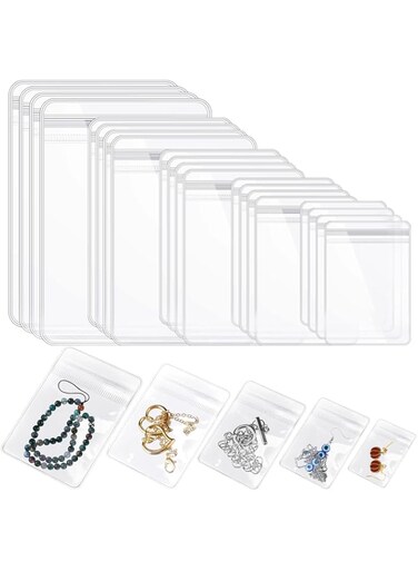 Aowin 100Pcs Jewelry Bags,Small Plastic Bags for Jewelry,Self Seal Plastic Zipper Bag,Jewelry Organizer,Clear PVC Zipper Lock Bags,Transparent Sealable Jewelry Storage Bags for Rings Earrings(5 Sizes)