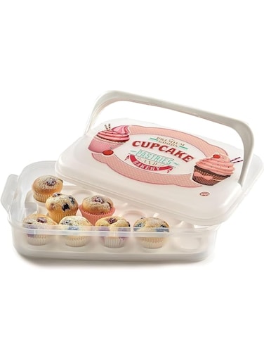 Snips Cupcake Holder 7 Litres White   Cake Holder   Decorated Container with Tray   Made in Italy   BPA-Free