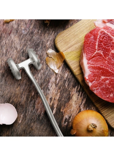 Meat Tenderizer 20.5cm, Zinc Alloy Stainless Steel Meat Hammer Lily Series   Anti-Rust Sleek Handle Meat Tenderizer   Heavy Duty Dual Head Meat Mallet for Chicken, Beef