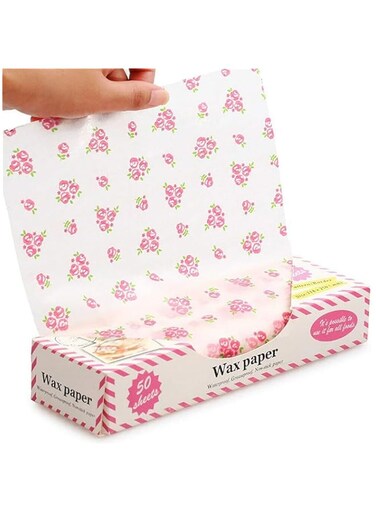 ALMEKAQUZ Food Wrapping Paper,Wax Paper, Food Grade Oil Proof Paper,Grease Proof Waterproof,for Sandwich, Burger, Fries, Nougat, Cheese(50 Sheets)