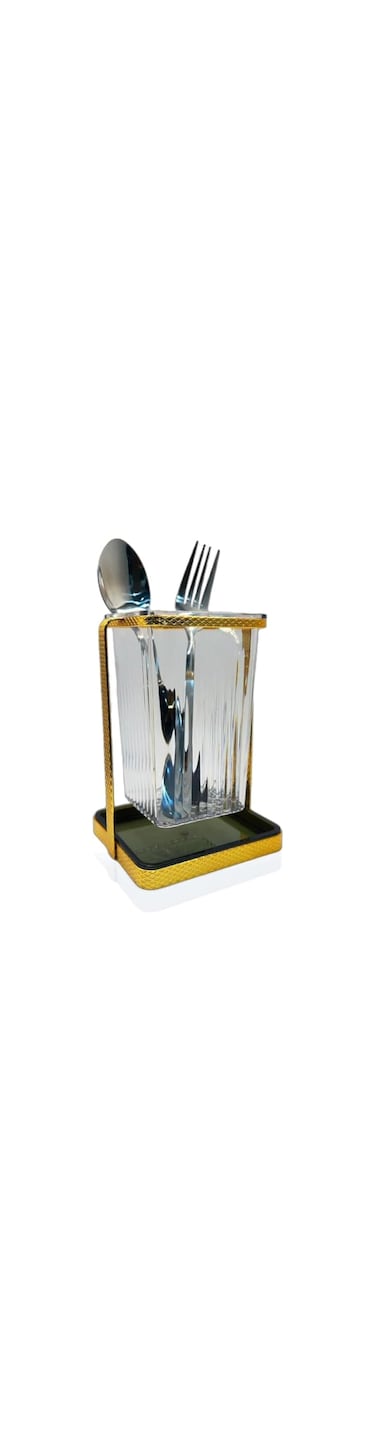 Silk Route - Stainless Steel ABS plastic Clear + Gold Spoon and Fork Cutlery Holder 11x10x17 cm   Restaurant Hotel Tableware Fork Knife Spoon Storage Cage Kitchen Wire Hanging Rack.