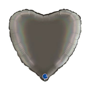 18" Heart Rainbow Holographic Platinum Grey