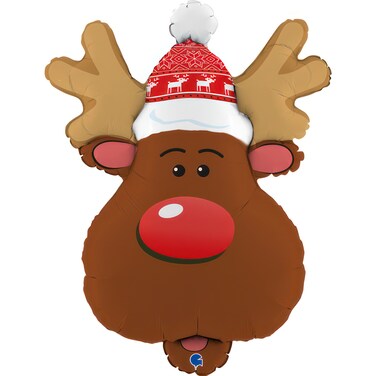 27" Foil Balloon Smiley Reindeer Head