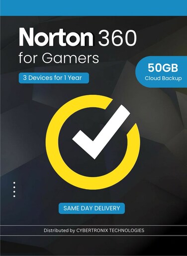 Norton 360 for Gamers   3 Devices for 1 Year   50GB Cloud Backup   PC / Mac&reg; / Phones / Tablets   Digital License   SAME DAY DELIVERY