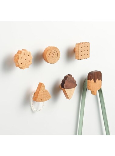 Child Wall Hook, 6PCS Baby Nursery Wall Hook Natural Wood Wall Hook Ice Cream Coat Hook Wooden Wall Hooks Nursery Wall Mounted Hook Kids Room Wall Hook Ideal Decor for Child's Bedroom