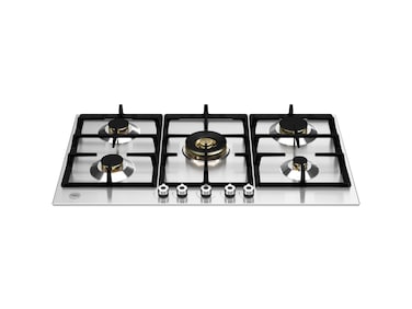 BERTAZZONI Italian Premium 90 cm 5 Burner Stainless Steel Built-in Gas Hob with central Dual Wok, Cooktop with High Power Wok Burner, Titanium Knob finish, Aluminum Burners P905CPRODX