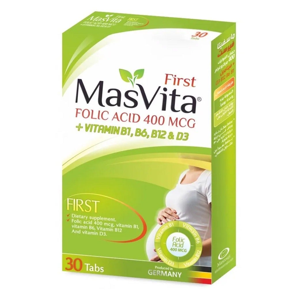Buy Masvita First Folic Acid 400 mcg With Vitamin B1, B6, B12 & D3 ...