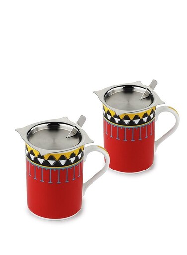Inox ARTTDINOX Ceramic Mug &amp; Stirrer 300 ML, Cappuccinos Mug, Espresso Mug, Green Tea Mug with Handle for Coffee Multi-Purpose Mug Set   Corporate Gifting   Set of 2   by Jindal Stainless