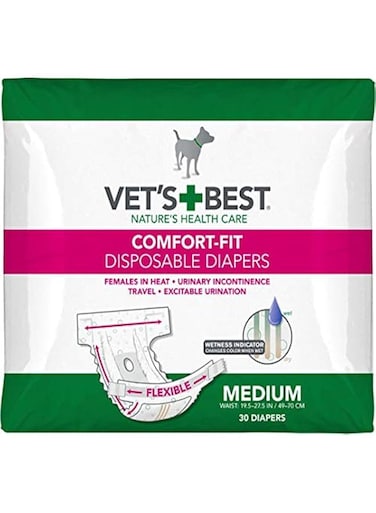 Vet's Best Comfort Fit Dog Diapers   Disposable Female Dog Diapers   Absorbent with Leak Proof Fit   Medium, 30 Count,White